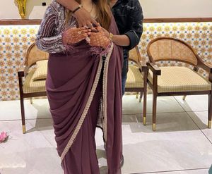 Embellished Saree with Feather Accents