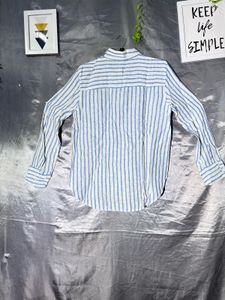 H&amp;M linen Blue Striped Button-Up Shirt