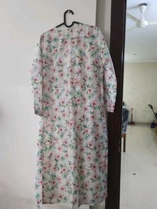 Floral Print Chikankari Embroidered Kurta