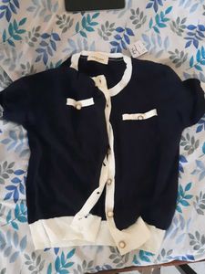 Koreqn Chic Navy &amp; White Cardigan Top