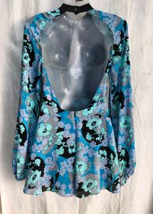 6229. Blue Floral Backless Mini Dress