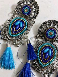 Boho Blue Tassel Earrings
