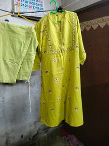 Yellow Embroidered Kurta with Pants