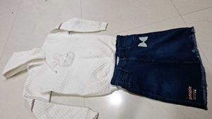 Cute Girls Hoodie &amp; Denim Skirt Set