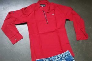 Red Kurta with Blue Jeans