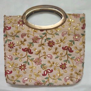 Embroidered Clutch with Golden Handle