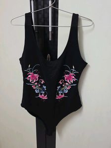 Black Embroidered Bodysuit
