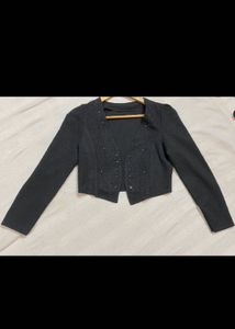 Stylish Black Embellished Cropped Jacket
