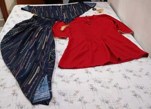 Red Kurta Set with Dhoti Pants