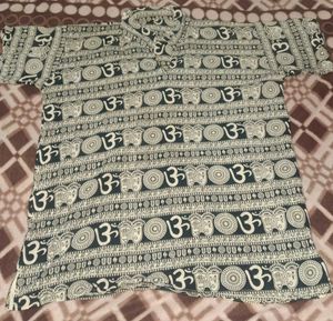 Om Print Black &amp; White Kurta