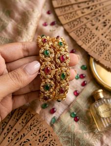 Exquisite Gold Bangles with Emeralds & Rubies