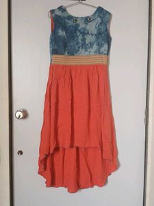 Stylish Blue Tie-Dye Orange Dress