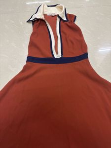 Retro Charm Rust Orange &amp; Navy Collared Skater Dre