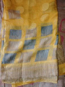 linen blend elegant yellow saree