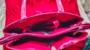 Vibrant Pink Patent Handbag with Floral Embroidery