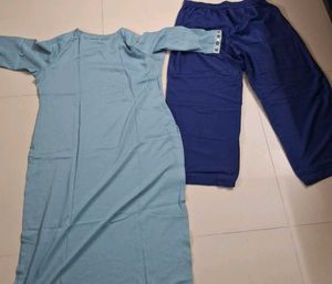 Light Cyan Kurta Set with Navy Blue Pant