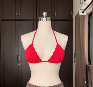Red Scalloped Bikini Top