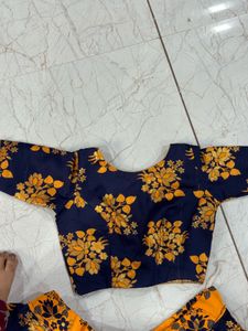Navy Blue Floral Lehenga full flair