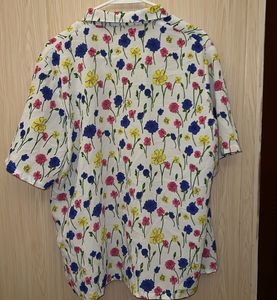 Floral Print Short Sleeve Button-Up Top