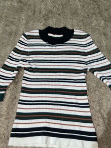 Striped Mock Neck Sweater