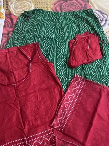 Red Bandhani Print Rajputi Poshak
