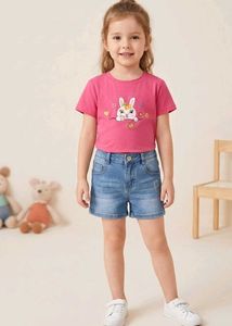 Cute Bunny T-shirt and Denim Shorts Set