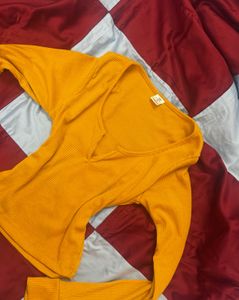 yellow full Sleeve fitted Henley Top