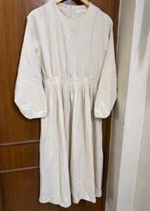 Korean Beige Pleated Midi Dress