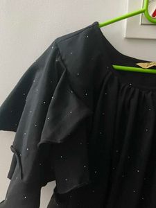Chic Black Dress with Ruffle Sleeves
