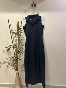 Navy Sleeveless Maxi Shirt Dress