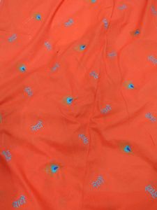 Orange Fabric with Peacock Feather Print (3 meter)