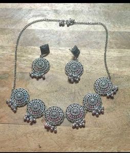 Oxidized Silver Necklace and Earrings Set