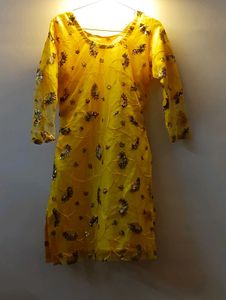 Yellow Embroidered Kurta with Green Palazzo