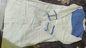 White &amp; Blue Embroidered Kurta