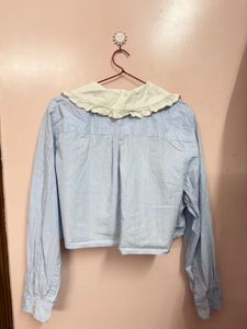 Cute Blue Striped Peter Pan Collar Top