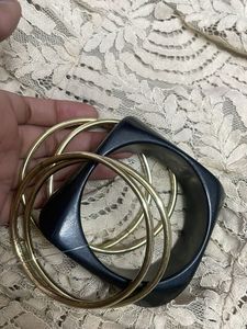 Chunky Resin Bangle Set of 5 with Gold Accents