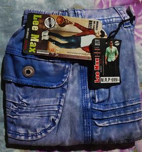 Men's Blue Washed Cargo Jeans Size-28