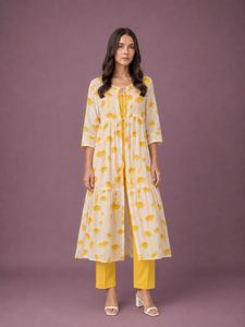 Floral Print Kurta Set with Jacket