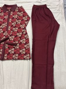 Maroon Floral Kurta Set with Pants