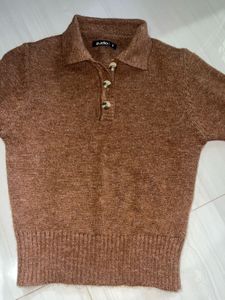 Brown Knit Collared Sweater