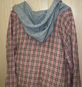 Pink Plaid Hooded Button-Up Shirt