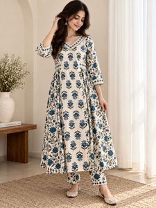 Pure Cotton - Blue Floral Print Kurta Set