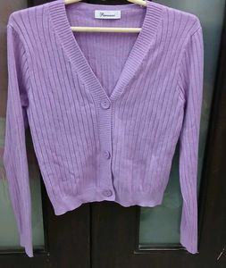 Cute Lavender Ribbed Knit Cardigan - M/L Size