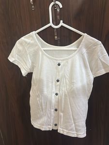White Button-Up T-Shirt