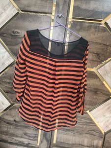 maroon and black striped Gothic Top