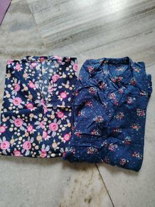 Blue Floral Print Kurta Set
