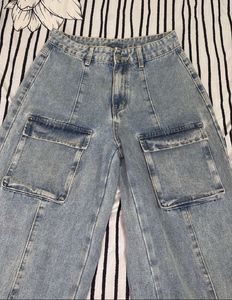 Light Wash Wide Leg Cargo Jeans