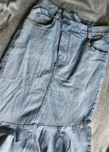 I. Denim Midi Skirt with Ruffle Hem