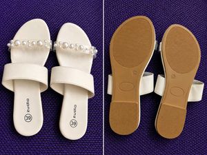 zudio White Pearl Flat Sandals