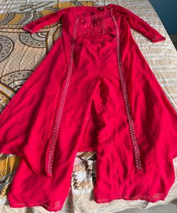 Stunning Pink Embroidered Kurta Set with Jacket